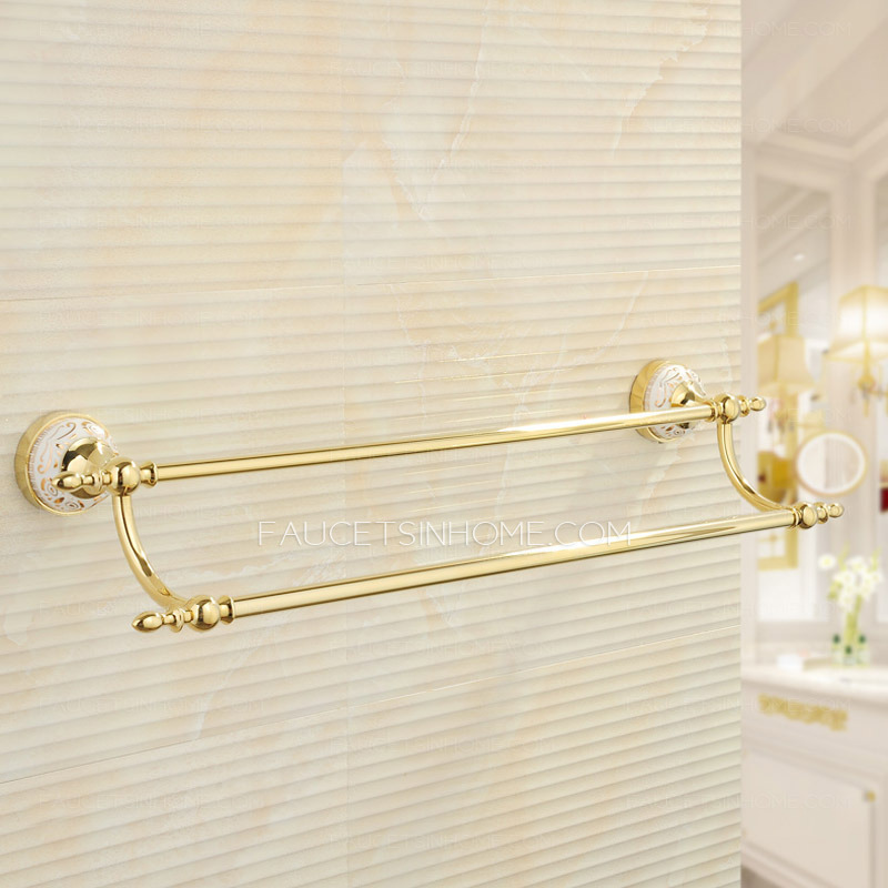 Bright Gold Brass Bathroom Accessory Double Towel Bars