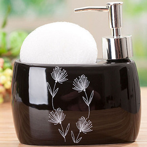 Designer Black Ceramic Soap Dispensers With Floral Pattern