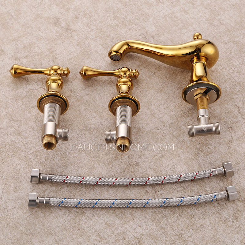 Designer Two Handles Polished Brass Gold Bathroom Faucet