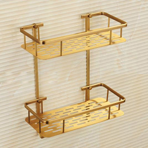 Brass Material Double Layers Of Bathroom Shelf 