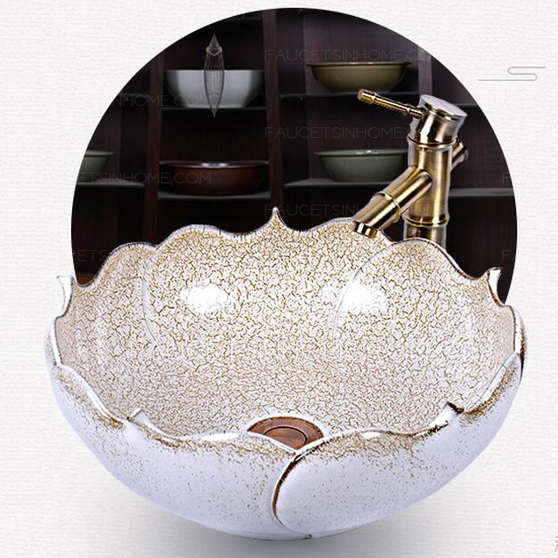 Asian Ceramic Round Shaped Smooth Beige Vessel Sink