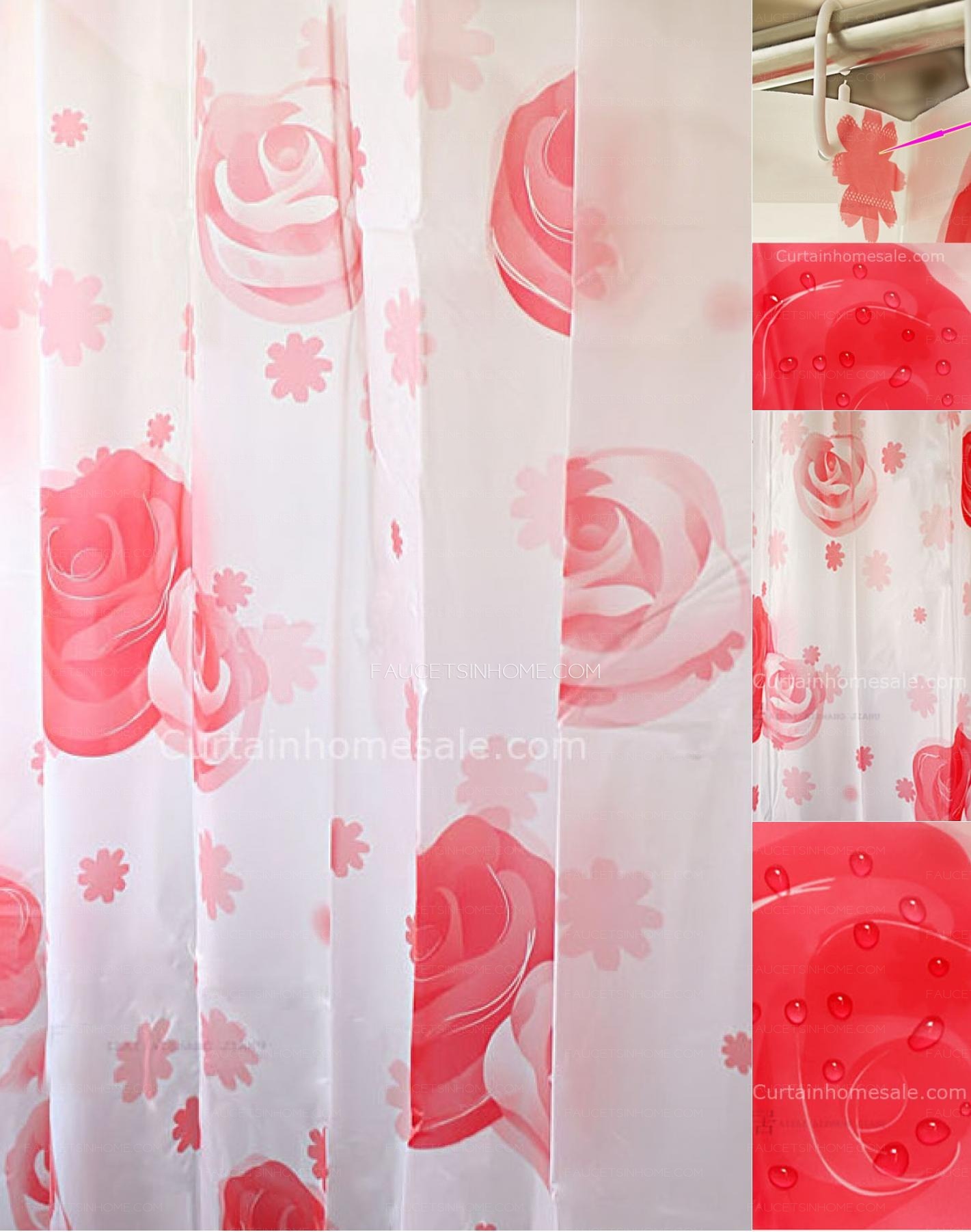 Pastoral Fancy Shower Curtain And Funky Red Color Bathroom