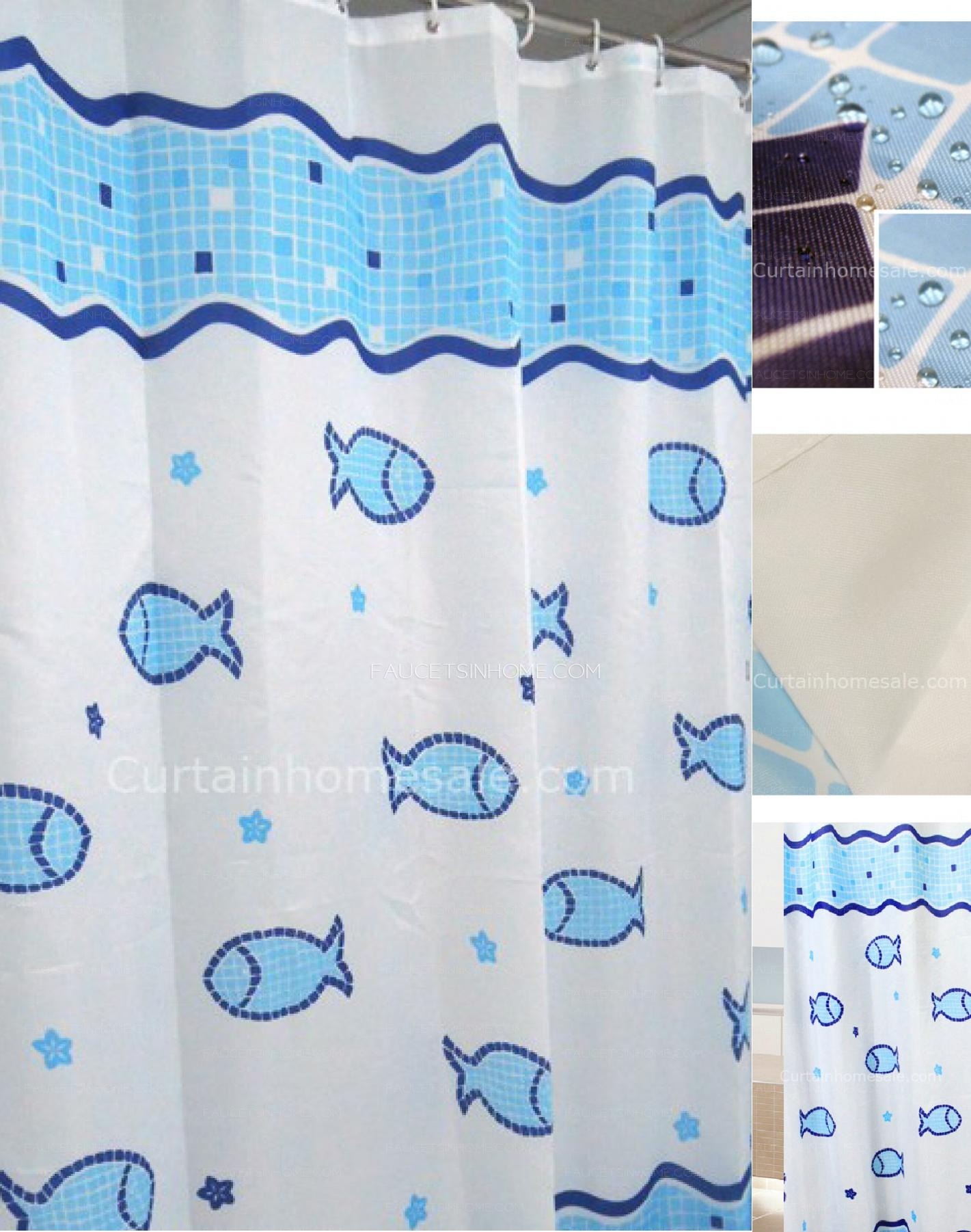 Custom Satin Baby Blue Patterned Christmas Shower Curtain Set