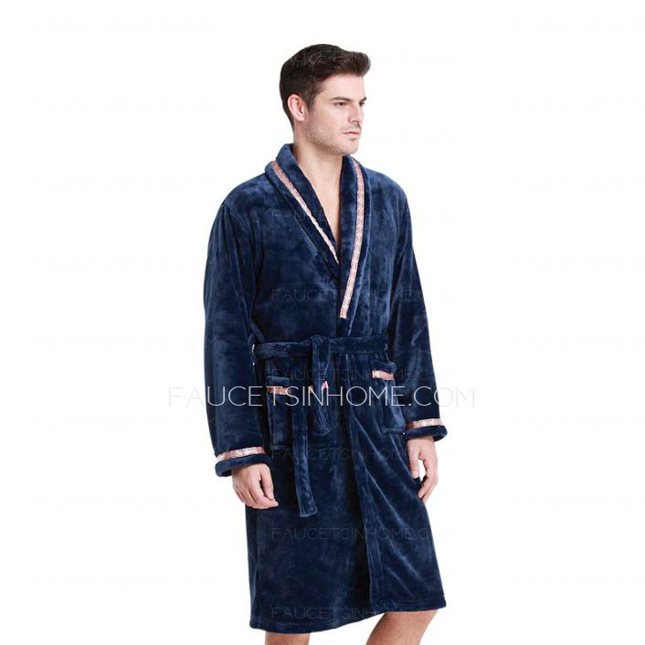 Warm Flannel Long Sleeve Dark Navy Bathrobe