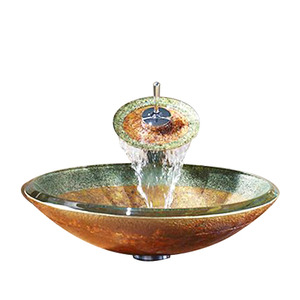 Designed Round Glass Basin Sinks Dark Yellow Single Bowl With Faucet