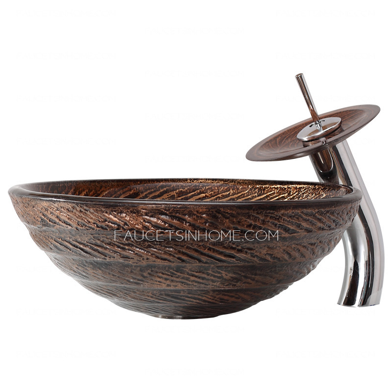 Brown Glass Round Vessel Sinks Swirl Single Bowl With Faucet
