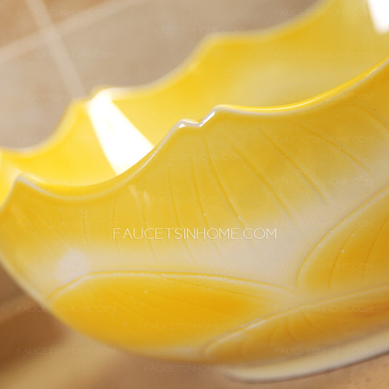 Yellow Round Porcelain Bath Basins Wave Shape Single Bowl