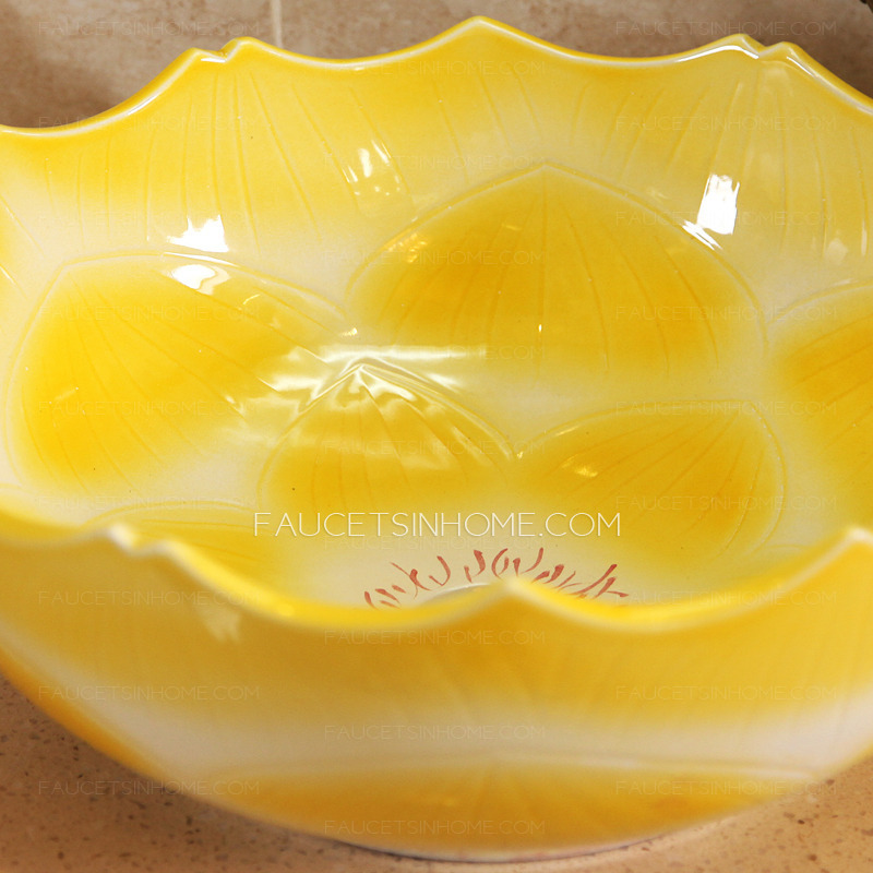 Yellow Round Porcelain Bath Basins Wave Shape Single Bowl