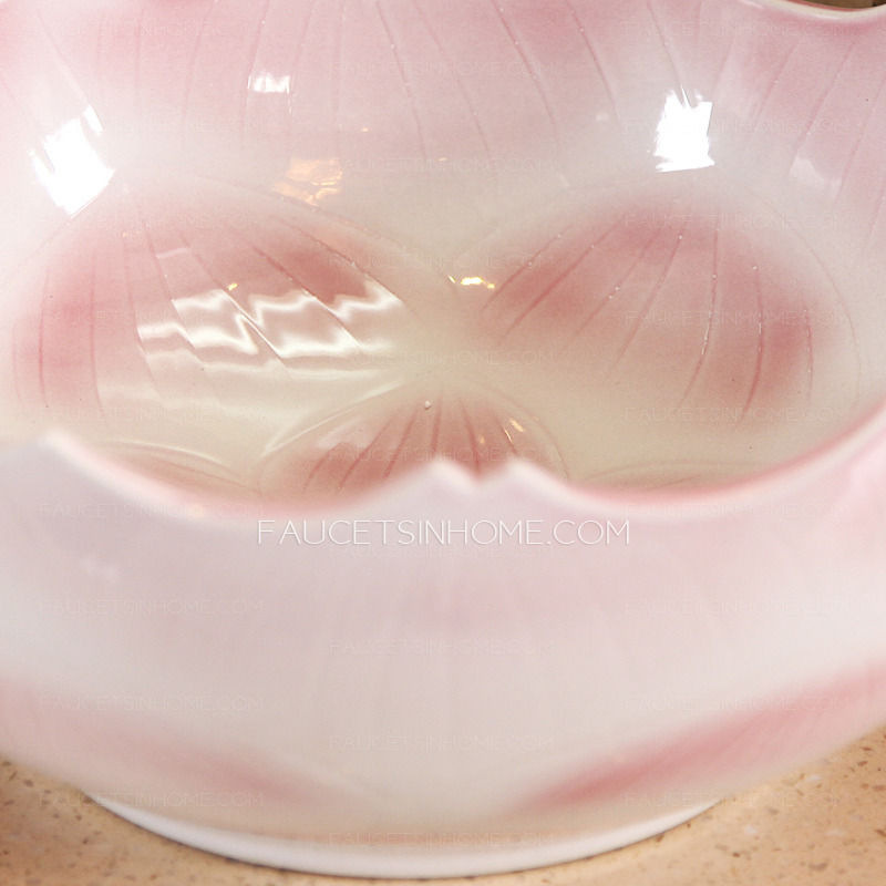 Pink Ceramic Round Vessel Sinks Wave Shape Single Bowl