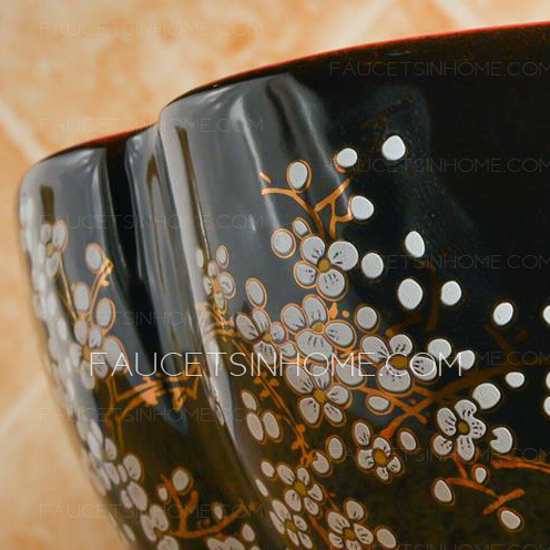 Black And Red Round Ceramic Sinks Flower Shape Single Bowl