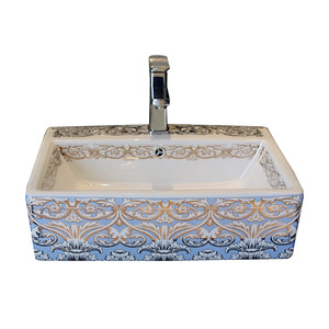 Light Blue Rectangle Porcelain Bath Sinks Single Bowl With Faucet