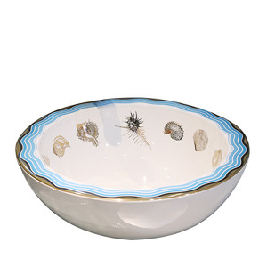 White Porcelain Round Bath Basins Blue Edge Single Bowl Pattern