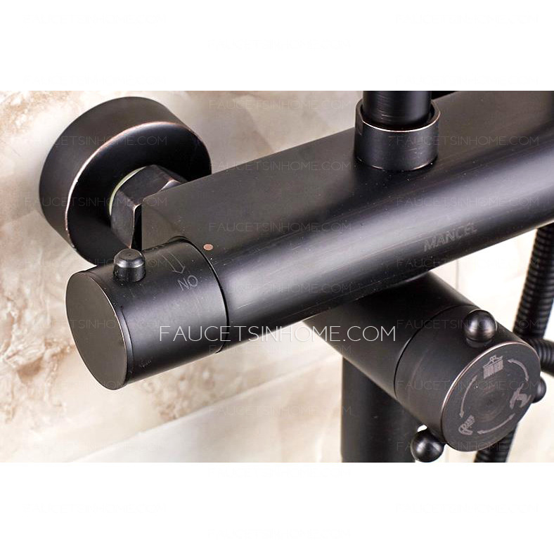 Vintage Oil-Rubbed Bronze Brass Thermostatic Exposed Outdoor Shower Faucet Sets 