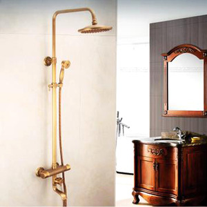 Antique Brushed Brass Thermostatic Exposed Outdoor Shower Faucet Sets