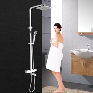 Square Electroplated Brass Thermostatic Exposed Outdoor Shower Faucet
