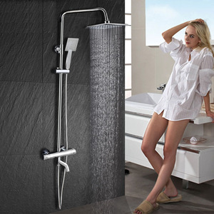 Square Electroplated Brass Thermostatic Exposed Shower Wall Mount