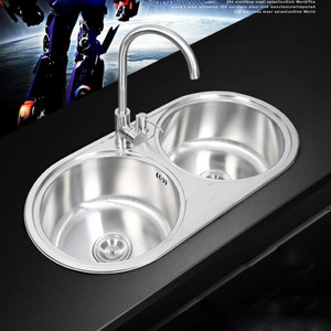 Nickel Brushed Stainless Steel Double Round Bowls Kitchen Sinks