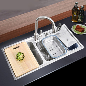 Multi-functional Double Sinks Stainless Steel Kitchen Sinks With Pullout Faucet