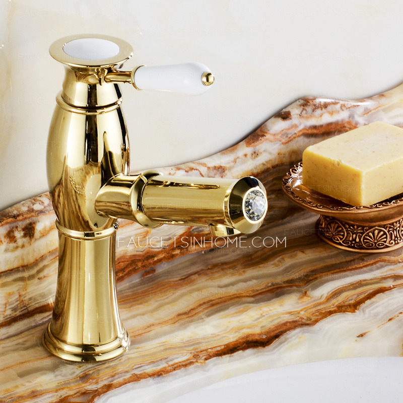 High End Luxury Gold Brass Pull Out Bathroom Faucet