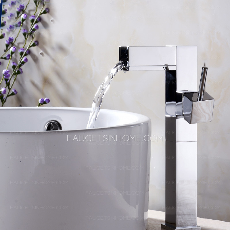 Silver Chrome Square LED Brass Waterfall Sink Faucets For Bathroom