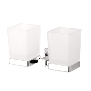 Modern Chrome Double Cups Wall Mounted Toothbrush Holder