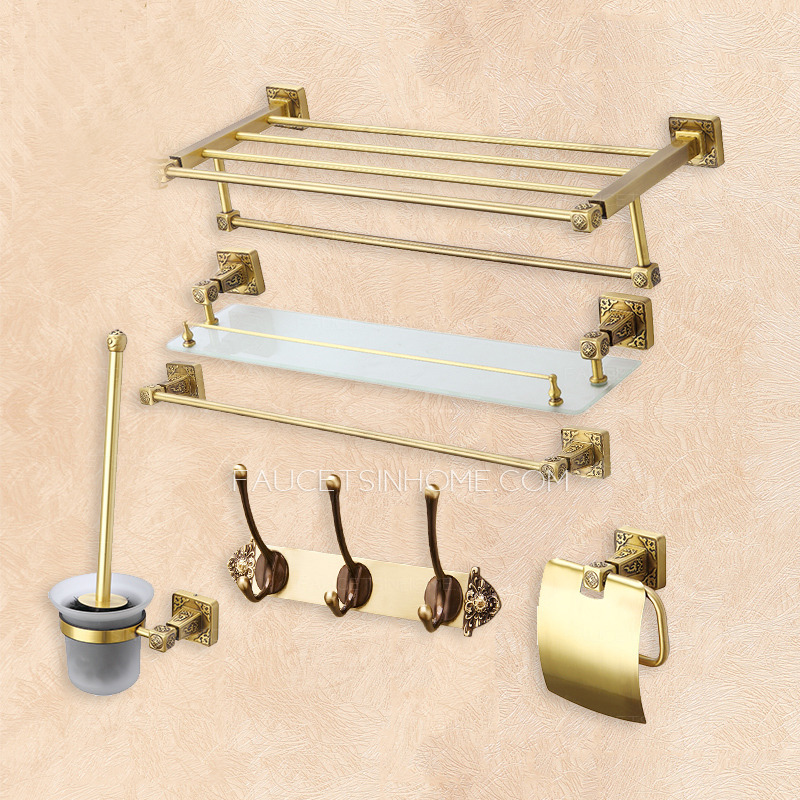 Antique 6-Pieces Bronze Brass Wall Mounted Bathroom Accessory Set