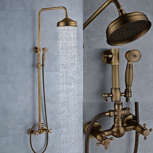 Antique Gold  Shower Fixture Faucet Rainfall Exposed Porcelain Handheld Spray