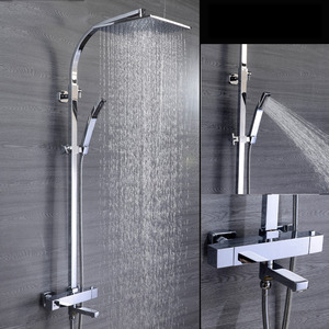Square Sliver Chrome Shower Faucet Set Modern High Quality Top Rated Rainfall