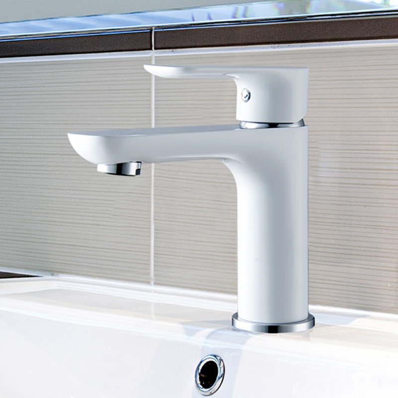Simple White Square Shaped Bathroom Sink Faucet Single Handle