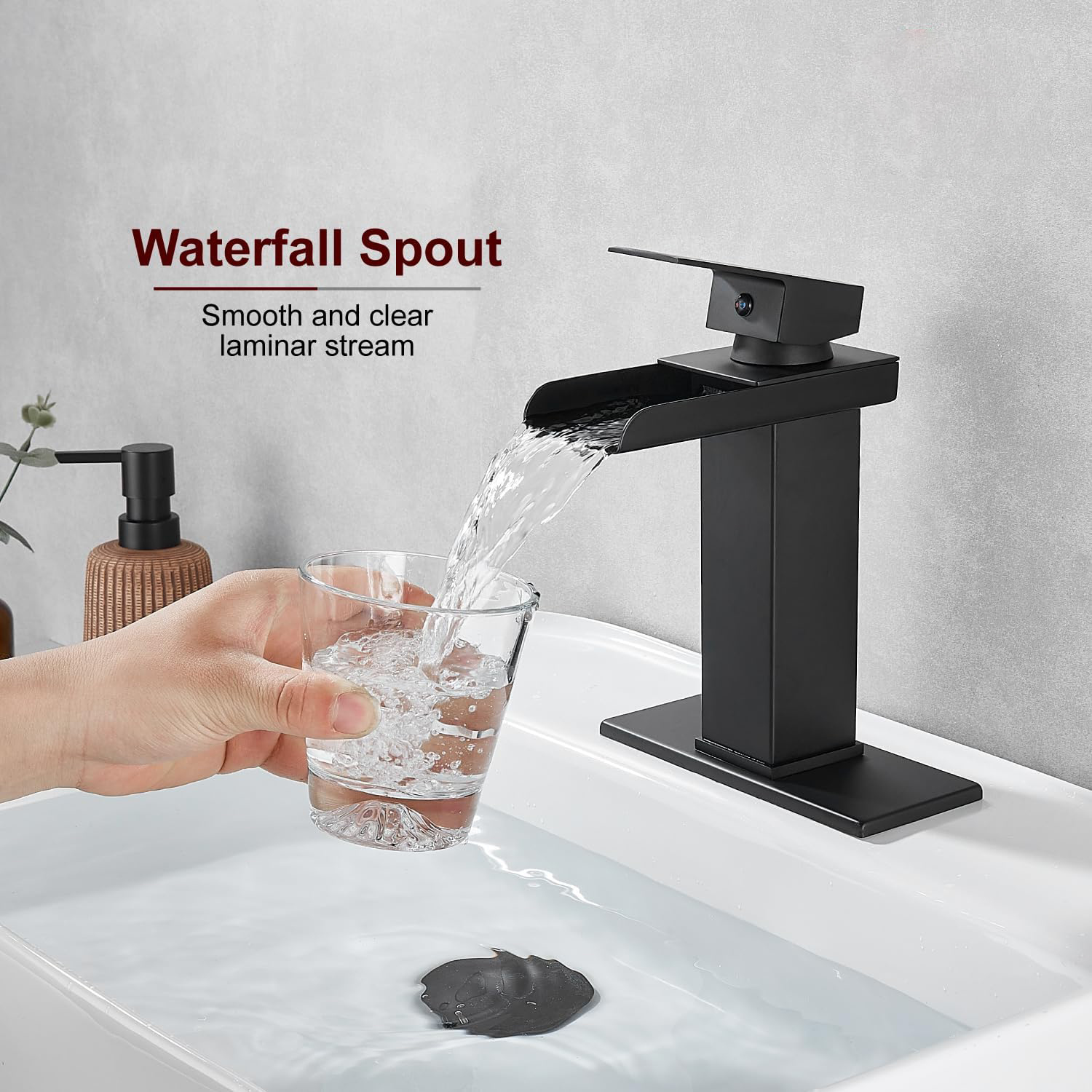 Violcot Cool Square Shaped Side Handle Waterfall Bathroom Faucet